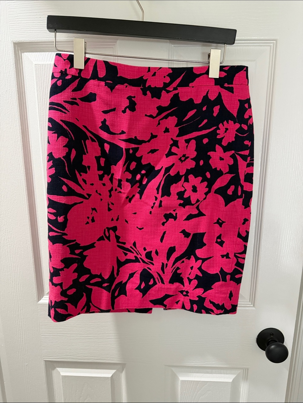 J. Crew Hot Pink and Navy Floral Pencil Skirt